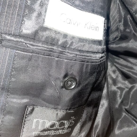 Calvin Klein Blazer Mens 42R Black Wool Pinstripe Buttons Lined‎ Sports Coat - Picture 4 of 13